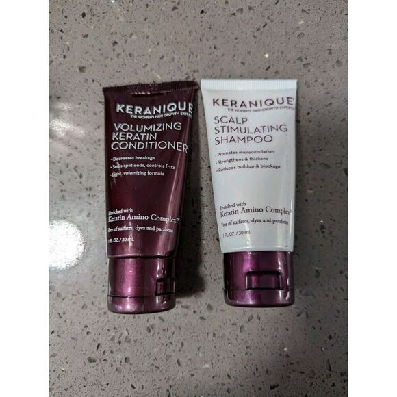 KERANIQUE  Stimulating Shampoo  &  Volumizing Conditioner Trial Sz 1 OZ SAMPLES - Picture 1 of 3